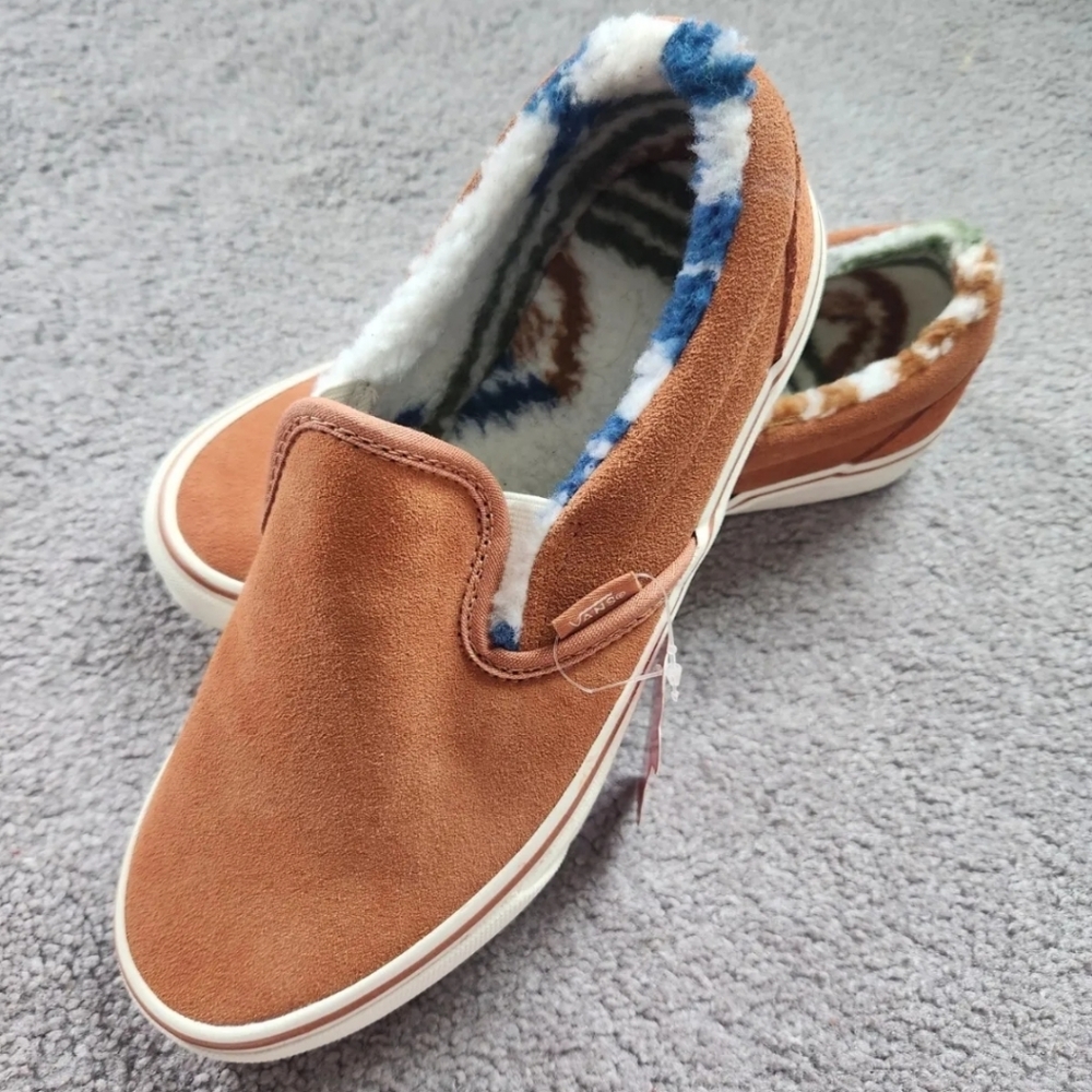 VANS Slip On Faux Fur Shoes Brown Men's 7 Women's 8.5